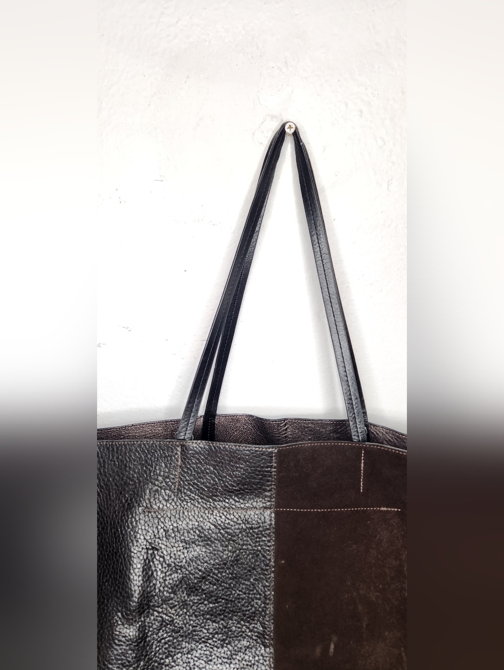 B May Leather Suede Tote Bag Shoulder Bag Two Tone Textured Designer Brown Purse - Picture 15 of 16